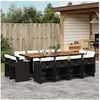 Image de Ensemble à manger de jardin 13 pcs coussins noir résine tressée 3277994