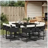 Image de Ensemble à manger de jardin 9pcs coussins noir résine tressée 3278141