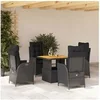 Image de Ensemble à Manger de Jardin avec Coussins 5pcs, Table de Terrasse, Meubles de Patio, Mobilier d'Extérieur, Noir 3277446