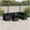 Image de Salon de jardin 9 pcs avec coussins noir résine tressée, ensemble de canapés d'extérieur, salon de jardin, ensemble 3274705