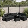 Image de Salon de jardin 9 pcs avec coussins noir résine tressée 3275345
