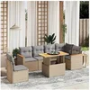 Image de Salon de Jardin avec Coussins 7 pcs, Canapés de Terrasse, Ensemble de Meubles de Patio, Mobilier d'Extérieur, Beige 3273103