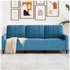 Image de Canape droit 3 places en velours bleu 77 x 197 x 80 cm