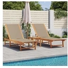 Image de Chaises longues lot de 2 table taupe bois d'acacia et textilène, lit de soleil, lit de repos, chaise longue 3279255