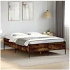 Image de Bedframe bewerkt hout metaal gerookt eikenkleurig 140x190 cm3279809