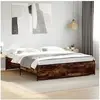 Image de Bedframe bewerkt hout metaal gerookt eikenkleurig 200x200 cm3279869