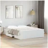 Image de Cadre de lit avec tiroirs blanc 140x190cm bois d'ingénierie, lit, lit de rangement, cadre de lit double, lit double