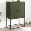 Image de Buffet haut vert olive 68,5x38,5x107 cm acier, buffet, placard, armoire latérale, armoire, armoire de rangement, 846510