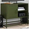 Image de Meuble TV vert olive 68x39x60,5 cm acier, support TV, buffet TV, meuble multimédia, banc TV, armoire hifi, centre de 846522