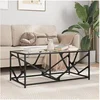 Image de Table basse avec dessus en verre transparent 98,5x50x41cm acier, table d'appoint, table de salon, table à thé, bout 845996