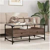 Image de Table basse et dessus en verre chêne marron 98,5x50x45 cm acier
