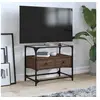 Image de Meuble TV avec dessus en verre chêne marron bois d'ingénierie, support TV, armoire média, armoire hifi, unité TV, 846058