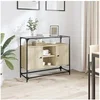 Image de Buffet avec dessus en verre chêne sonoma bois d'ingénierie, meuble de rangement, meuble de rangement de cuisine, 846070