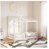 Image de Lit pour enfants avec toit blanc 70x140cm en bois massif de pin, cadre de lit pour enfants, lit pour enfants en bois, 847016