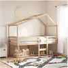 Image de Lit haut avec toit 90x200 cm bois de pin massif, lit, cadre de lit, lit mezzanine, meuble de chambre à coucher, 3282052