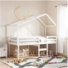 Image de Lit haut avec toit blanc 90x190 cm bois de pin massif, lit, cadre de lit, lit mezzanine, meuble de chambre à coucher, 3282059