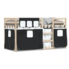 Image de Lit superposé avec rideaux blanc/noir 90x190 cm bois pin massif, lit, cadre de lit, lit superposé bas, meuble de 3283937