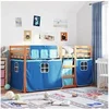 Image de Lit superposé avec rideaux bleu 90x190 cm bois pin massif, lit, cadre de lit, lit superposé bas, meuble de chambre à 3283950