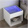Image de Table de chevet avec LED infini blanc 50x50x50 cm, armoire de lit, table d'appoint, support de téléphone, table 3284084