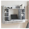 Image de Bureau mural gris béton 105x48x75 cm bois d'ingénierie, table murale, table suspendue murale, bureau mural avec 847971