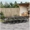 Image de Ensemble à manger de jardin 15 pcs coussins noir résine tressée, ensemble à manger d'extérieur 3295016