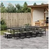 Image de Ensemble à manger de jardin 15 pcs coussins noir résine tressée, ensemble à manger d'extérieur 3295021