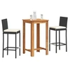 Image de Ensemble de bar de jardin 3 pcs noir bois massif acacia rotin, table et chaises de bar d'extérieur, ensemble de 3295262