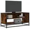 Image de Meuble TV chêne fumé 91x40x46 cm bois d'ingénierie et métal, banc TV, meuble hifi, centre de divertissement, buffet 848886