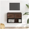 Image de Meuble TV chêne brun 60x31x39,5 cm bois d'ingénierie et métal, support TV, armoire média, console TV, meuble HiFi, 848913