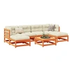 Image de Salon de jardin 7 pcs avec coussins cire marron bois pin massif, ensemble de canapés d'extérieur, ensemble de canapés 3295823