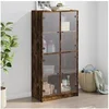 Image de Buffet haut avec portes chêne fumé 68x37x142 cm bois ingénierie, armoire latérale, armoire de rangement haute, 3295861