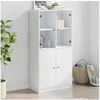Image de Buffet haut avec portes blanc 68x37x142 cm bois d'ingénierie, armoire latérale, armoire de rangement haute, vitrine 3295864