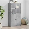 Image de Buffet haut avec portes gris béton 68x37x142 cm bois ingénierie, armoire latérale, armoire de rangement haute, 3295867