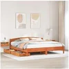 Image de Cadre de lit et tête de lit cire marron 200x200 cm bois de pin, meuble de chambre à coucher, sommier, lit en bois, 3301817