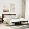 Image de Cadre de lit métal avec tête de lit chêne fumé 140x190 cm, lit double, meuble de chambre à coucher, lit d'invité, 4007667