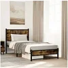 Image de Cadre de lit en métal avec tête de lit chêne fumé 80x200 cm, lit simple, meuble de chambre à coucher, lit d'invité, 4007823