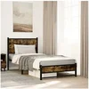 Image de Cadre de lit en métal avec tête de lit chêne fumé 90x190 cm, lit simple, meuble de chambre à coucher, lit d'invité, 4007824