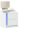 Image de Armoires de chevet et lumières LED 2pcs blanc bois d'ingénierie, table d'appoint, armoire de lit, table d'appoint 852048