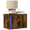 Image de Table de chevet murale avec lumières LED chêne fumé