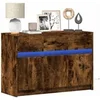 Image de Meuble TV avec LED chêne fumé 91x34x61 cm bois d ingénierie