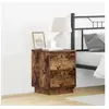 Image de Table de chevet avec lumières LED Chêne fumé 39x34,5x50 cm