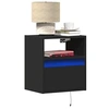 Image de Tables de chevet murales avec lumières LED 2 pcs noir, table de chevet flottante, support de téléphone, table de 3307978