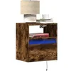 Image de Table de chevet murale avec lumières LED chêne fumé