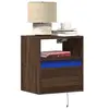 Image de Table de chevet murale avec lumières LED chêne marron