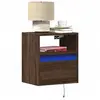 Image de Tables de chevet murales avec lumières LED 2 pcs chêne marron, table de chevet flottante, support de téléphone, table 3307988