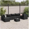 Image de Salon de jardin 8 pcs avec coussins noir résine tressée, ensemble de canapés d'extérieur, canapé d'angle de jardin, 3308235