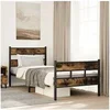 Image de Cadre de lit en métal sans matelas chêne fumé 100x200 cm 4017066