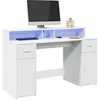 Image de Bureau avec lumières LED blanc 140x55x91 cm bois d ingénierie