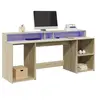 Image de Bureau avec lumières LED chêne sonoma bois d'ingénierie, bureau d'écriture, bureau d'ordinateur, bureau à domicile, 3309440