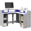 Image de Bureau et lumières LED sonoma gris 130x130x91cm bois ingénierie